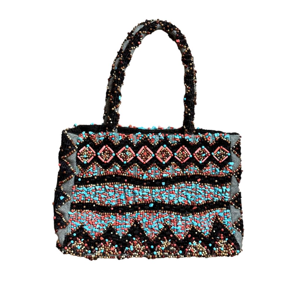 ANKE DRECHSEL Handmade Tote Embroidered with Natural Stones